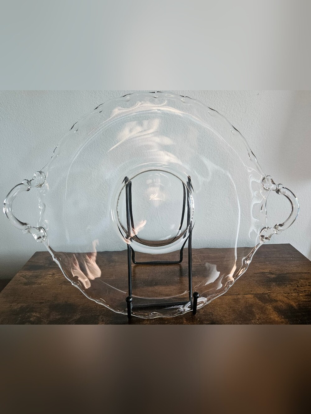 Vintage Fostoria Century Clear Glass Serving Platter with Detailed Handles